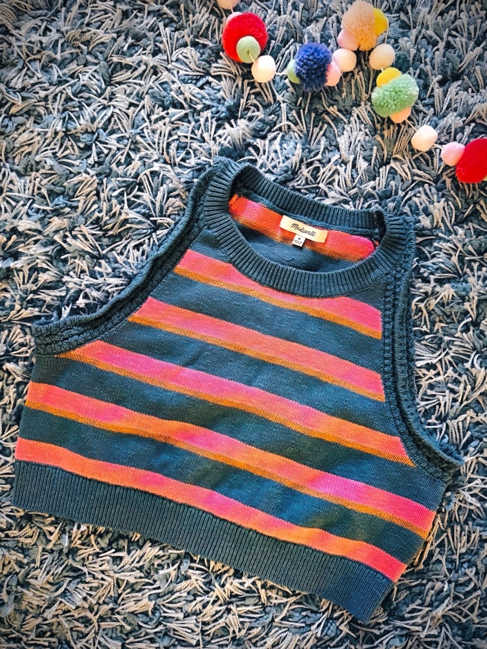 Madewell Teal, Pink & Brown Striped Cropped Knit Tank